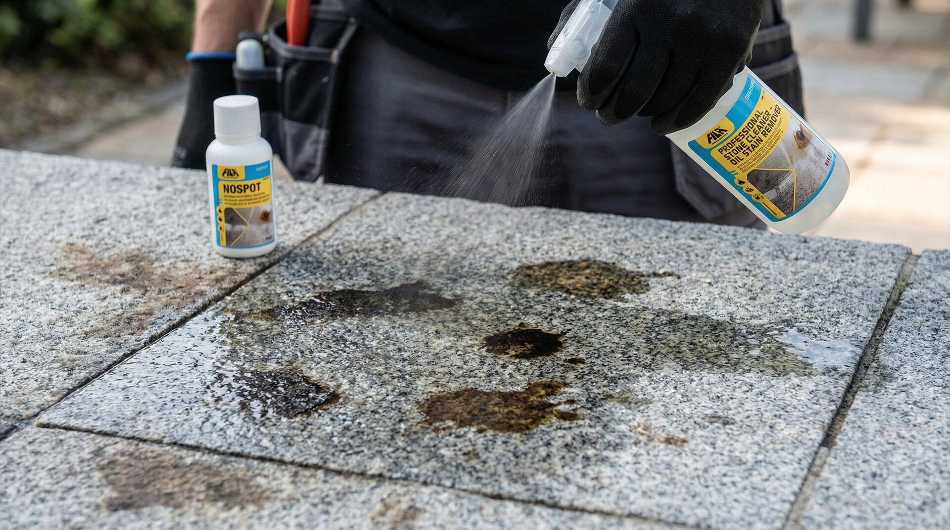 Alte Ölflecken auf Stein entfernen
