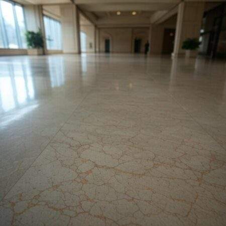 Polierter Fliesenboden in großer Halle